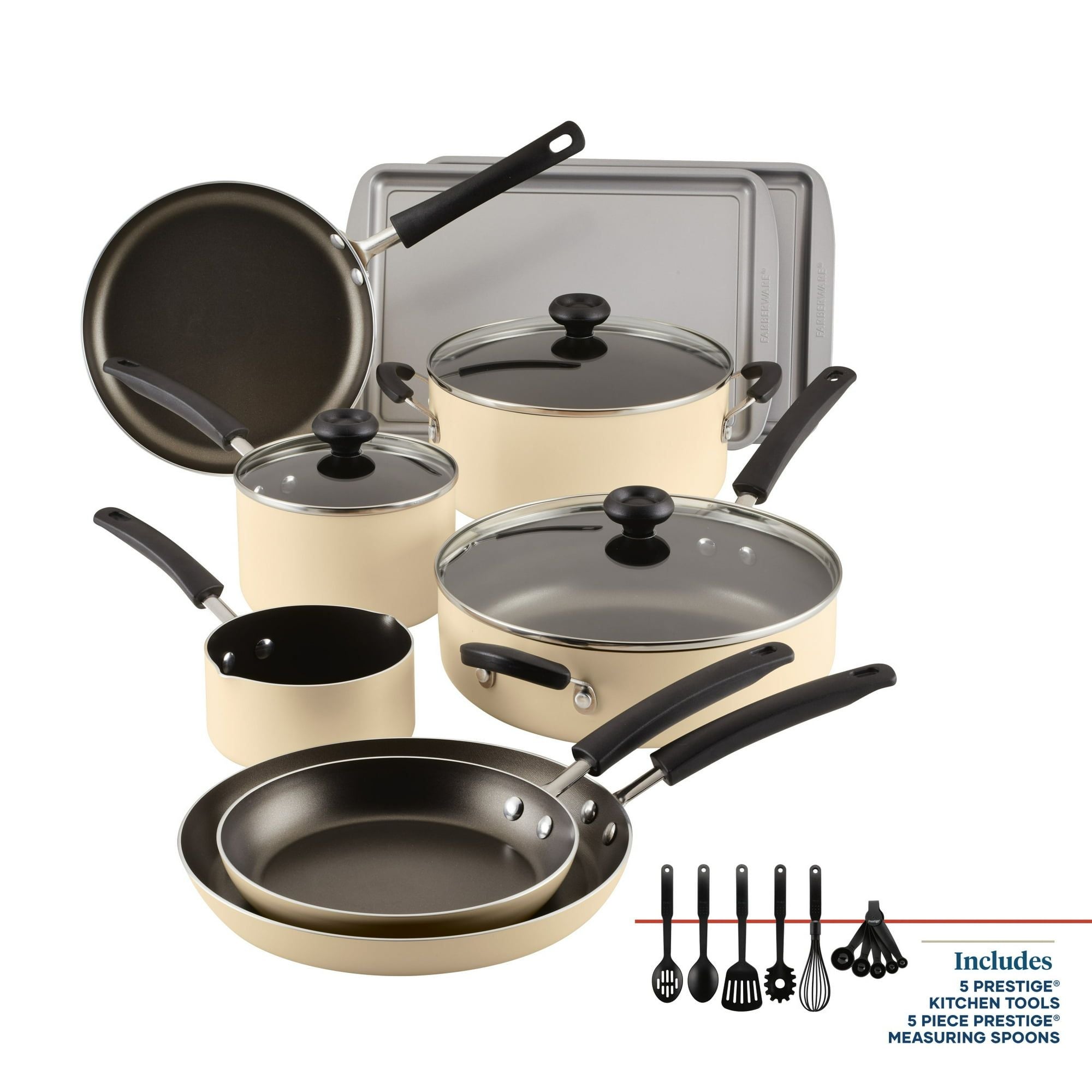 22-Piece Easy Clean Nonstick Cookware Set – Almond