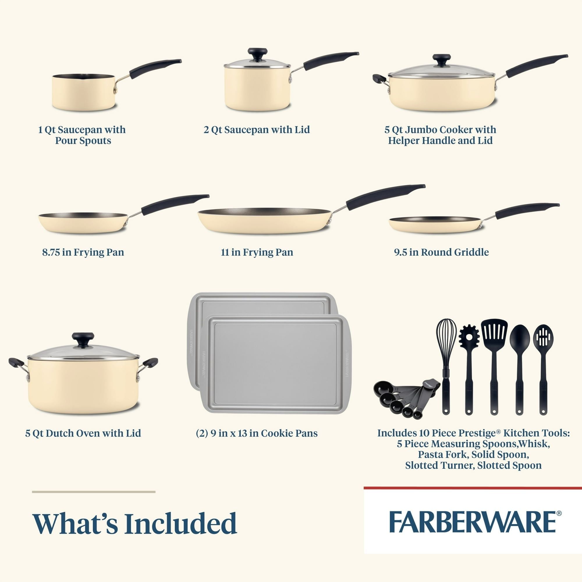 22-Piece Easy Clean Nonstick Cookware Set – Almond