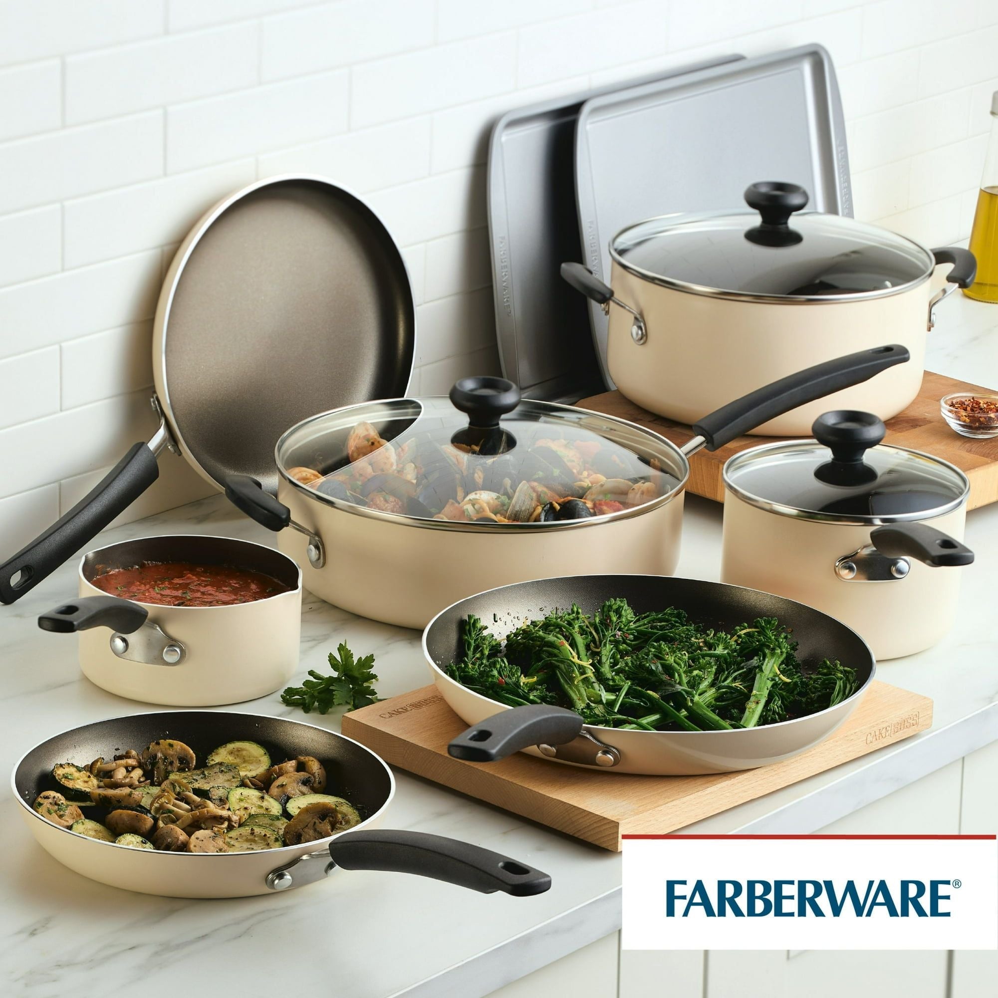 22-Piece Easy Clean Nonstick Cookware Set – Almond