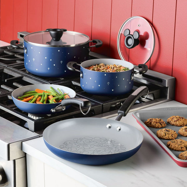 7 Piece Ceramic Nonstick Cookware Set, Blue