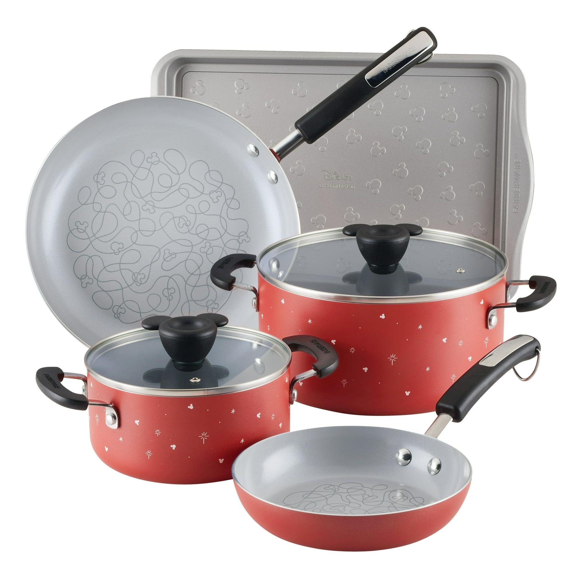 7 Piece Ceramic Nonstick Cookware Set, Red
