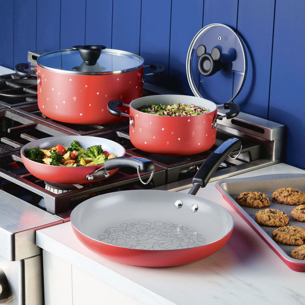 7 Piece Ceramic Nonstick Cookware Set, Red