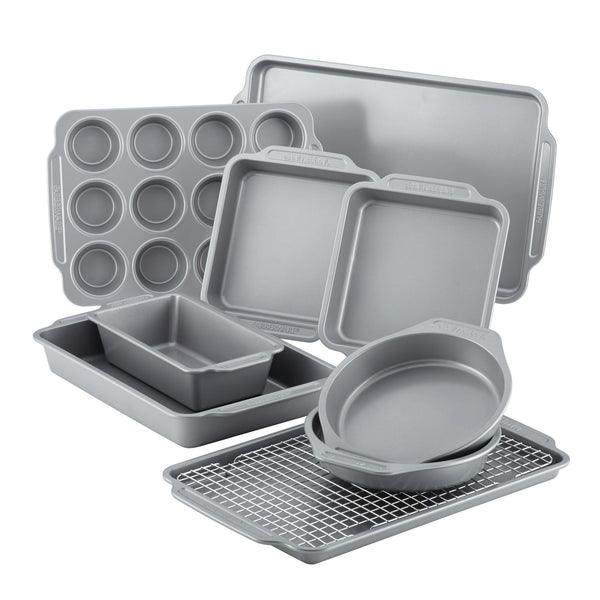 10-Piece Nonstick Bakeware Set with Cooling Rack Grey