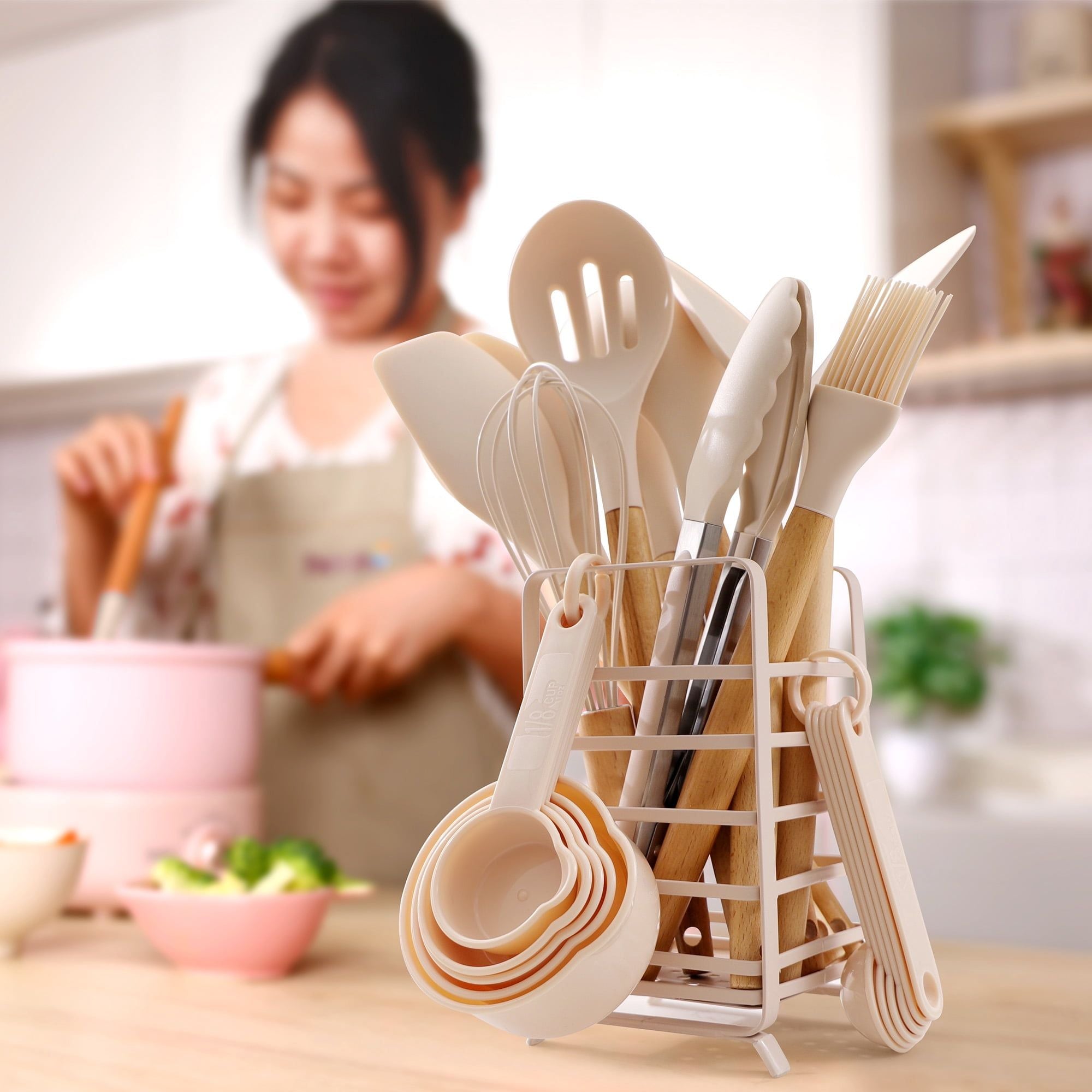 32-Piece Food Grade Silicone Kitchen Utensil Set with Holder