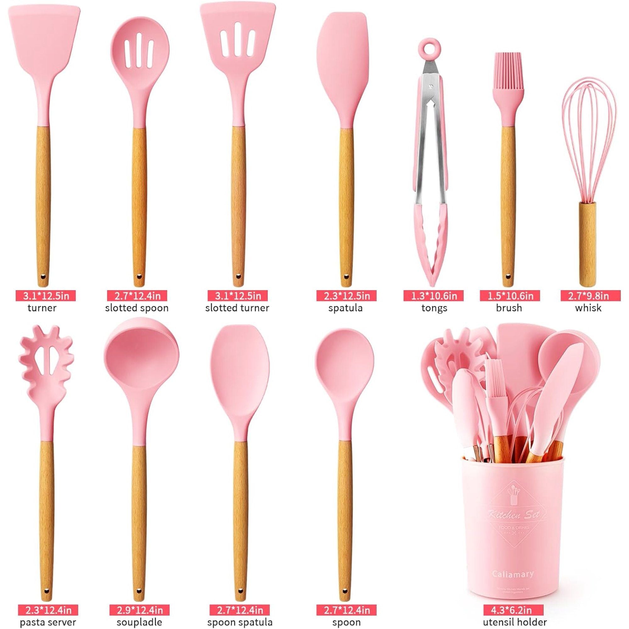 11-Piece Silicone Kitchen Utensil Set with Wooden Handles