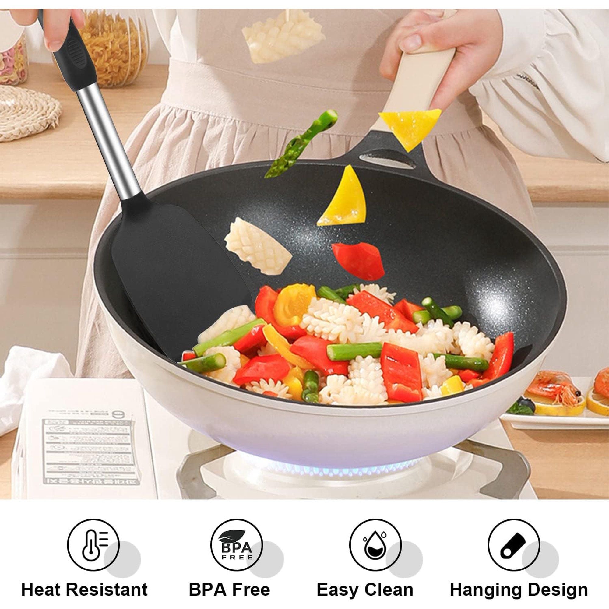 4-Pack Heat Resistant Silicone Spatula & Spoon Set – Black