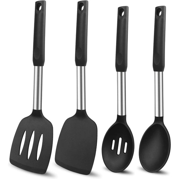 4-Pack Heat Resistant Silicone Spatula & Spoon Set – Black