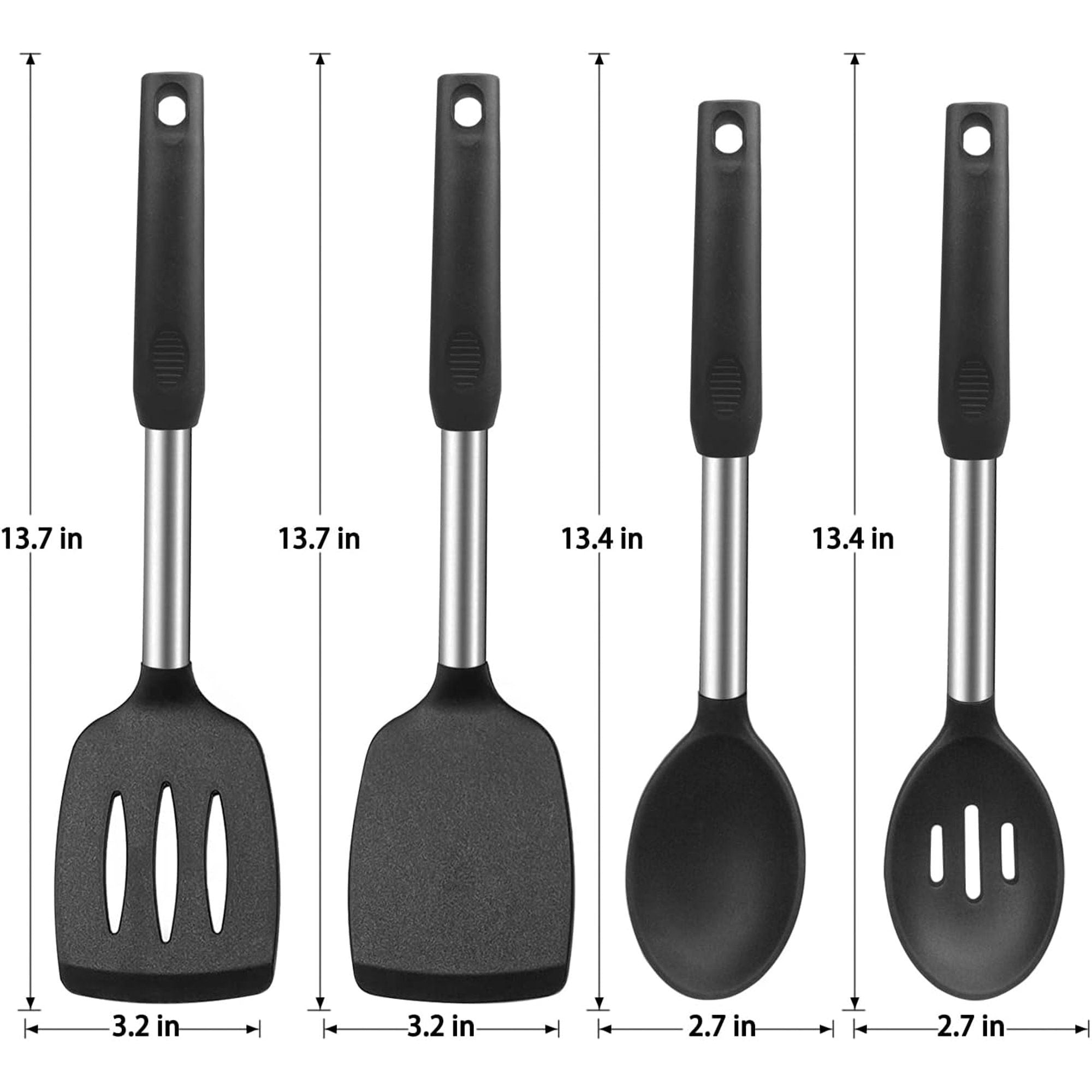 4-Pack Heat Resistant Silicone Spatula & Spoon Set – Black