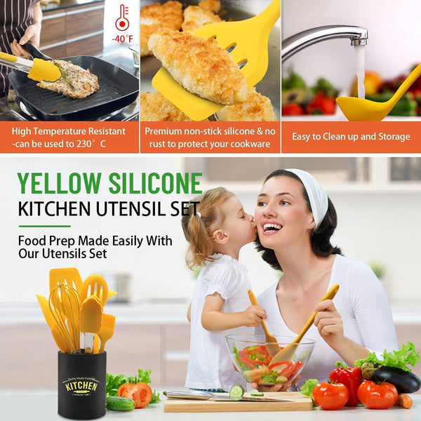 11-Piece Nonstick Silicone Kitchen Utensil Set with Holder
