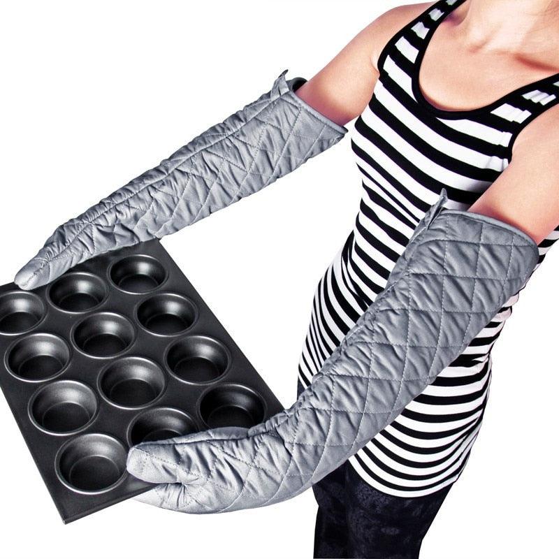 58cm Heat-Resistant Cotton Long Oven Gloves for BBQ Cooking