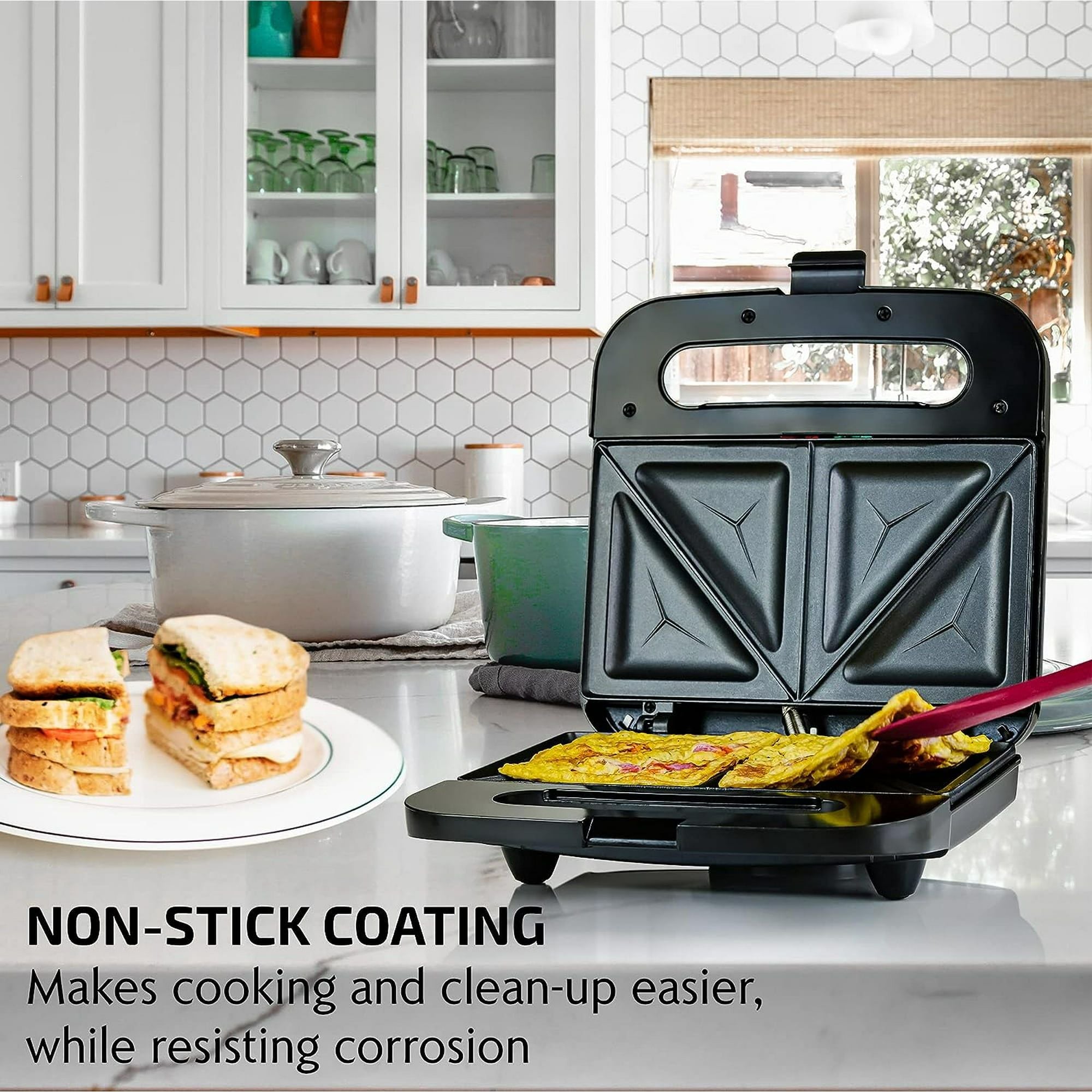 Electric Sandwich Maker with Non-Stick Plates – Black