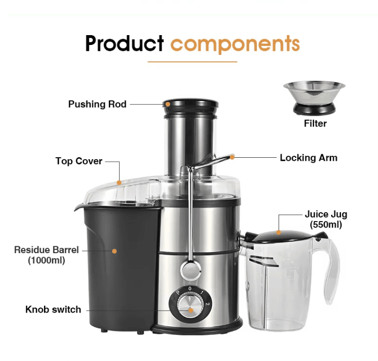 1100W 2.5L Multi-Function Centrifugal Juicer – BPA Free