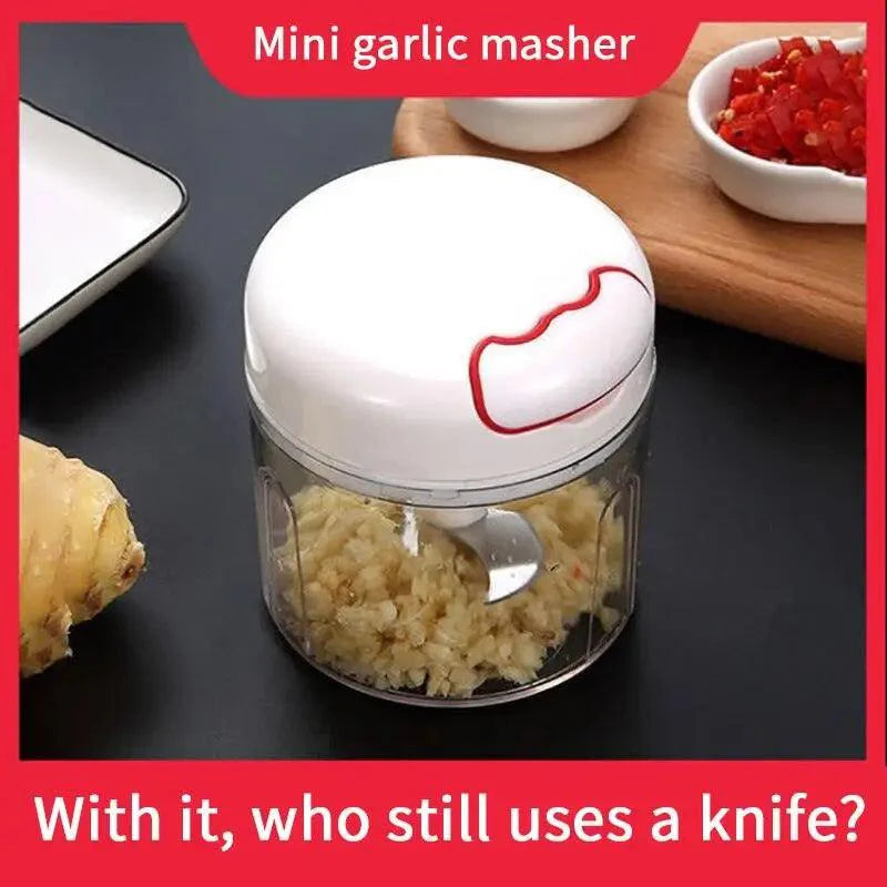 White Mini Multifunctional Vegetable Press & Pull Chopper