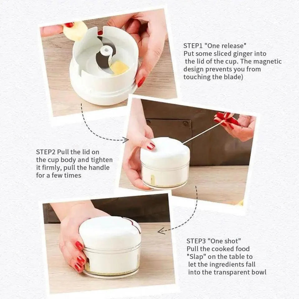 White Mini Multifunctional Vegetable Press & Pull Chopper